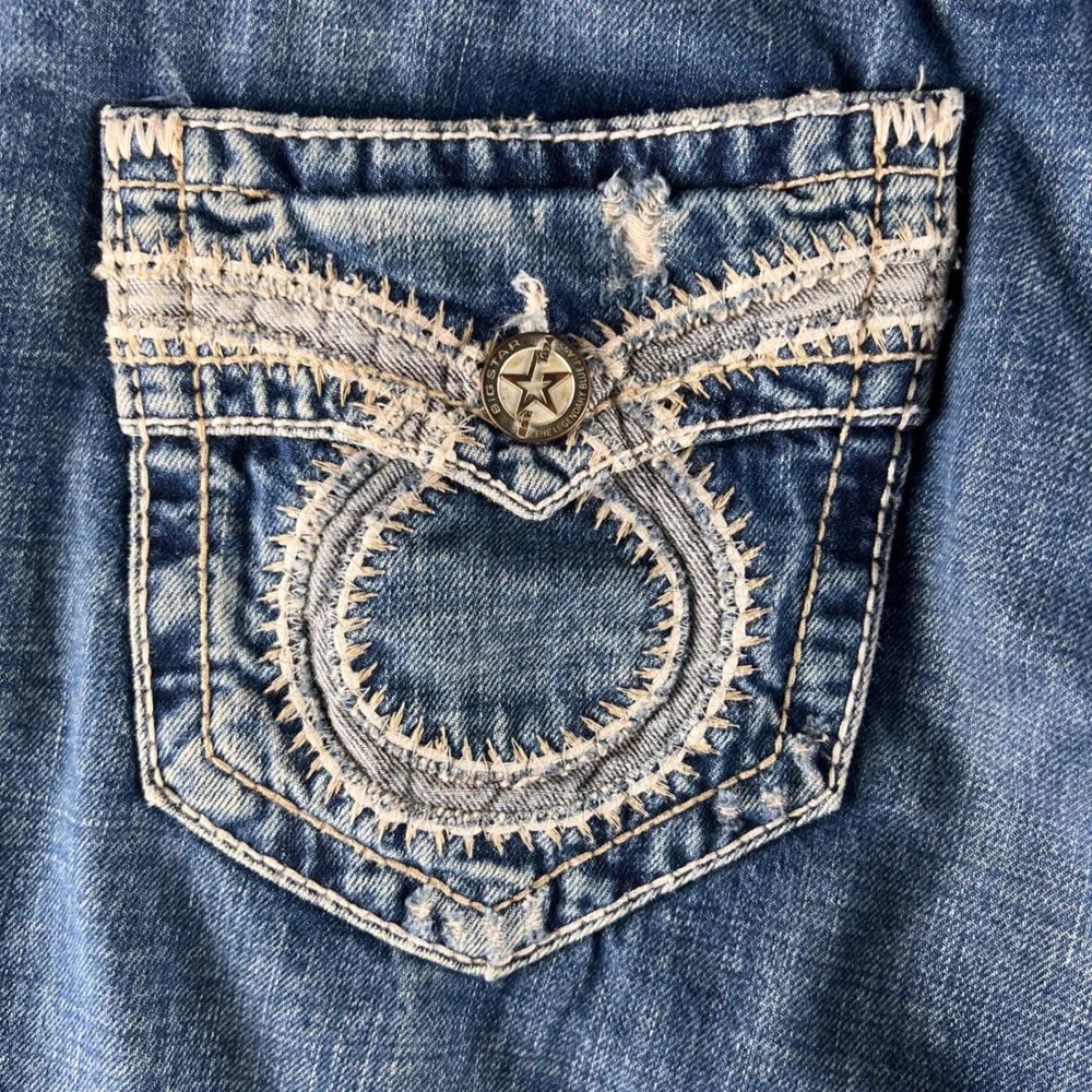 Big Star Union Regular Straight Jeans Mens 33R (34x33) Blue Denim Embroidered